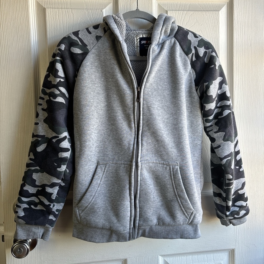 SPORTSWEAR | Blue Sherpa Lined Jacket Full Zippered Hoodie -  Unisex Size 14